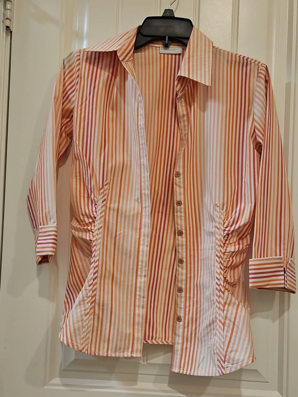 New York & Company Orange and White Striped Women's Button-Down Shirt